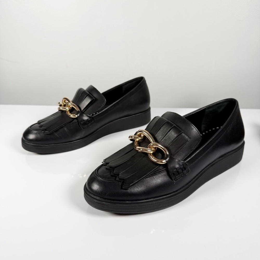 Antonio Melani Leather Platform Loafers Chunky Gold Chain Kiltie Fringe 8M